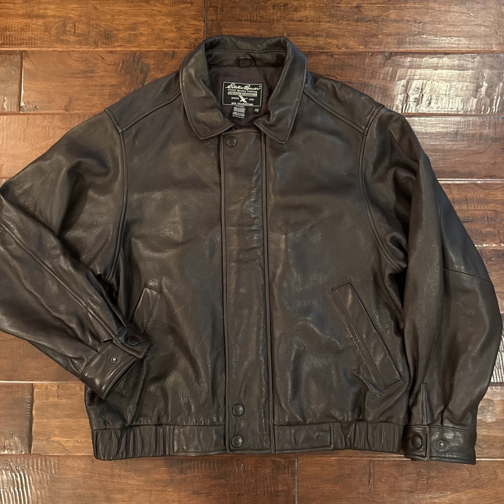 Eddie Bauer Outdoor Outfitters Leather Bomber Jacket Size Large Brown Excellent